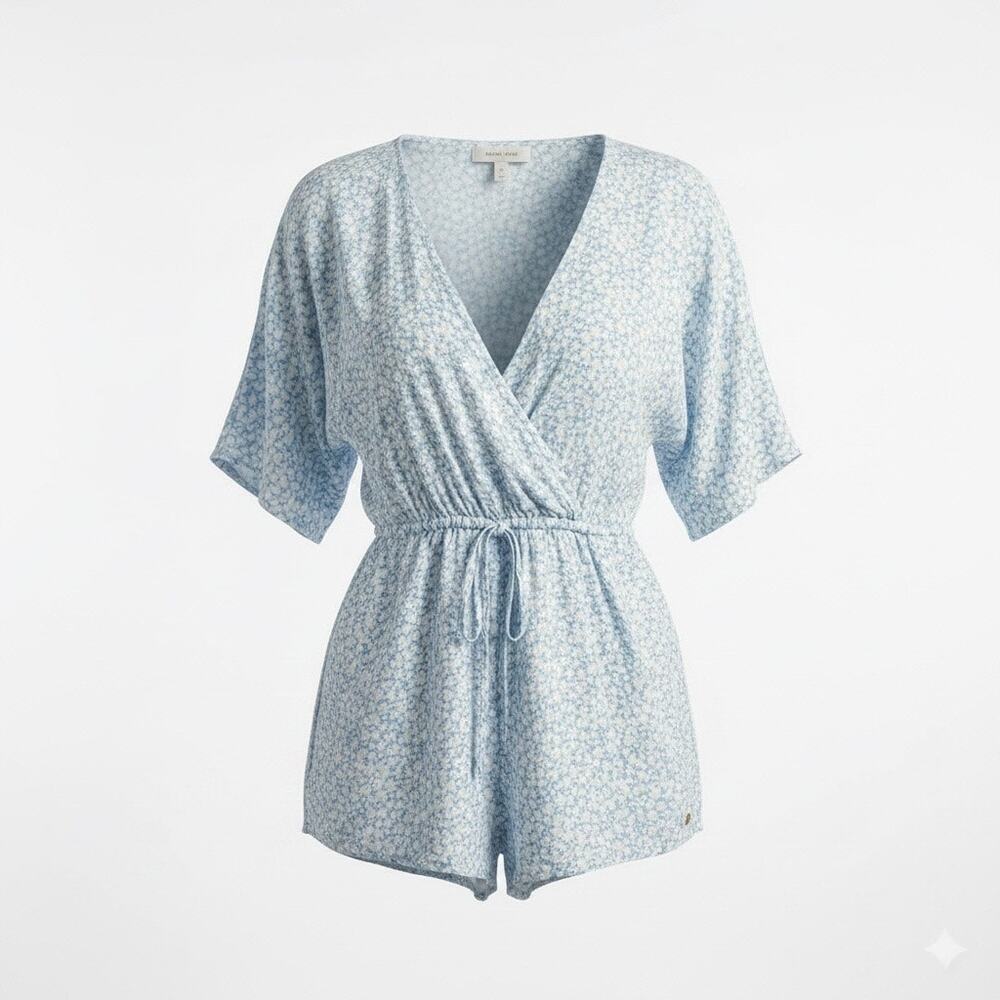 Altar'd State Blue White Floral Wrap Romper Small Boho Cottagecore Summer Dress - Picture 13 of 14